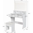 thumbnail image 4 of Vanity Desk with LED Lighted Mirror & Power Outlet, Makeup Vanities Table with 2 Drawers,Open Shelves, 3 Color Modes,Storage Bench,Dressing Table for Bedroom White, 4 of 7