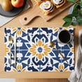 thumbnail image 2 of Blue Morocco Placemats Set of 12 Boho Geometric Antique Oriental Pattern Place Mats Indoor Wipeable Table Mats Washable Cloth Dining Table Placemats for Kitchen Holiday Party Home Decor 13x19 Inch, 2 of 9