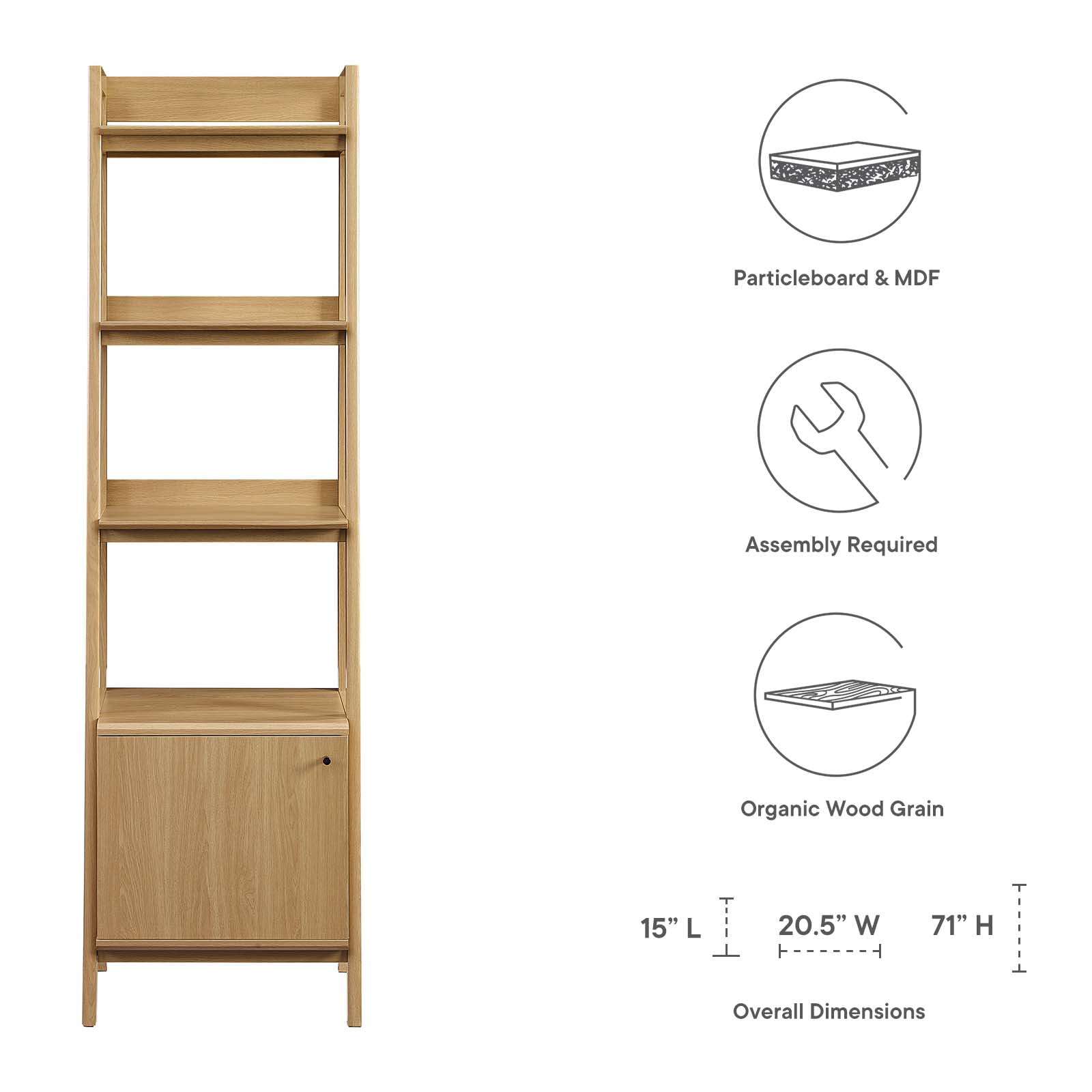 Modway Bixby 20.5" Particleboard and MDF Wood Bookshelf in Oak