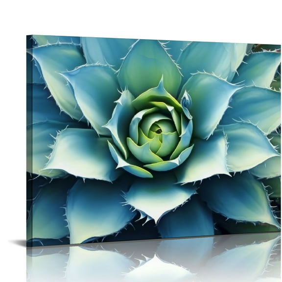 JEUXUS Succulent Wall Art Living Room Cactus Wall Decor Turquoise Plant Leaf Pictures for Bedroom Light Blue Botanical Painting Agave Flower Canvas Artworks Kitchen Home Decorations 20x16 inch 16x12\