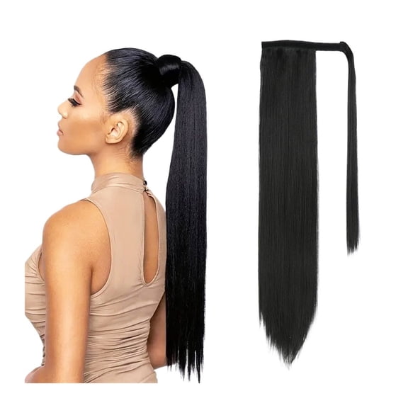 Long Straight Wrap Around Clip in Ponytail Hair Extensions Synthetic Soft Fake Pony Tail Hairpieces