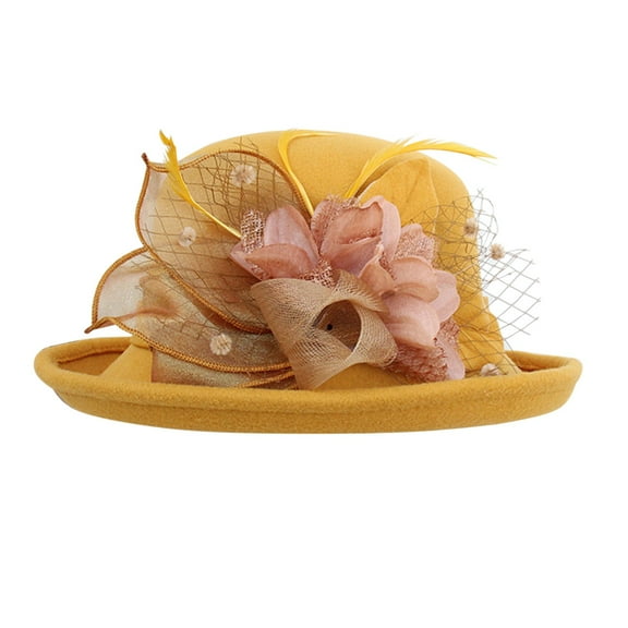 Clearance! Baberdicy Women's Autumn And Winter Flowers Round Top Casual Fisherman's Basin Cap Small Bowler Hat Yellow