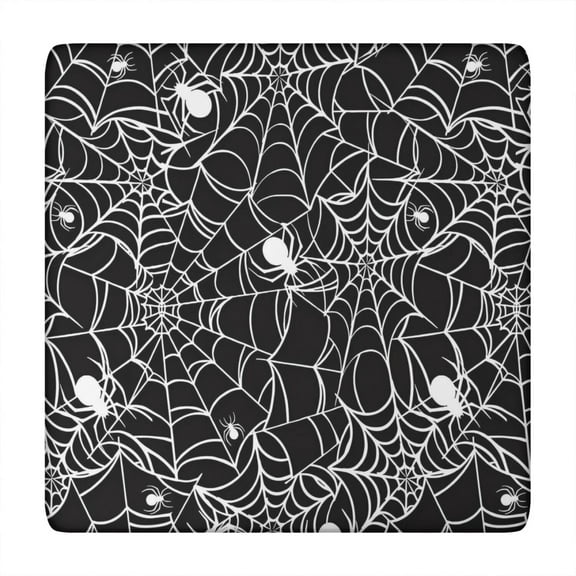 Black Halloween Spider Webs Square Fitted Tablecloth with Elastic Edge,Square Table Cover,Washable Elastic Table Cover for Home Kitchen Party Decor 34"x34"