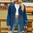 thumbnail image 5 of Womens Trendy Long Sleeve Denim Jackets Button Down Fitted Trucker Shacket with Pockets Dark Blue M, 5 of 10