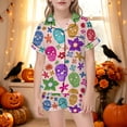 thumbnail image 2 of SJLDQY Halloween Girls Pajama Sets Skull Print Short Sleeve Shirts and Shorts 2 Piece Sets Casual Hallowmas Sleepwear Button Down Pjs for Girls, 2 of 5