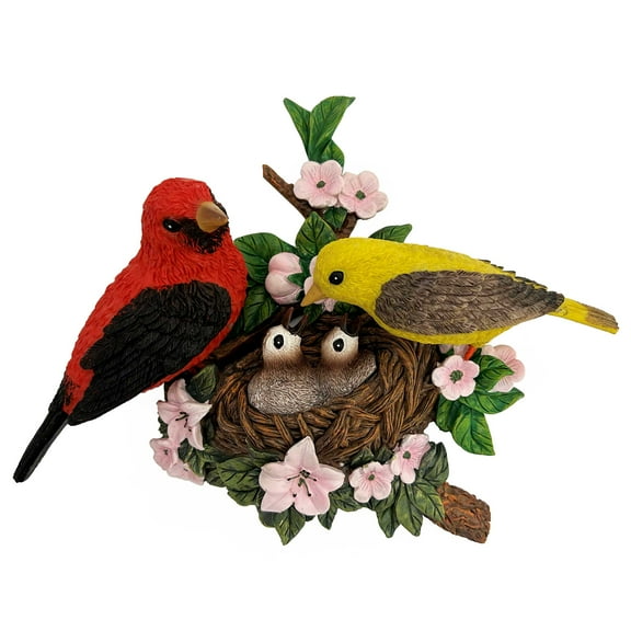 The Bradford Exchange Radiant Red Tanagers from Spring Awakenings Wall Decor Collection Issue #7 Hand-cast Resin Hand-painted Bird-Inspired Wall Sculpture 10-inches