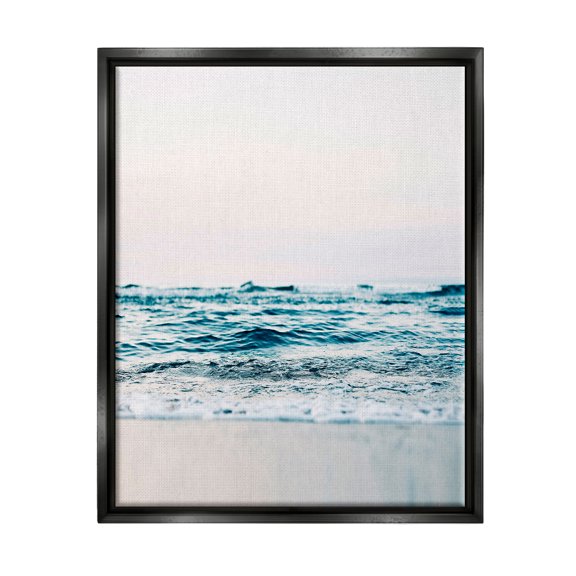 Stupell Industries Ocean Waves on Shore Nature Photography Black Floater Framed Art Print Wall Art, 17 x 21