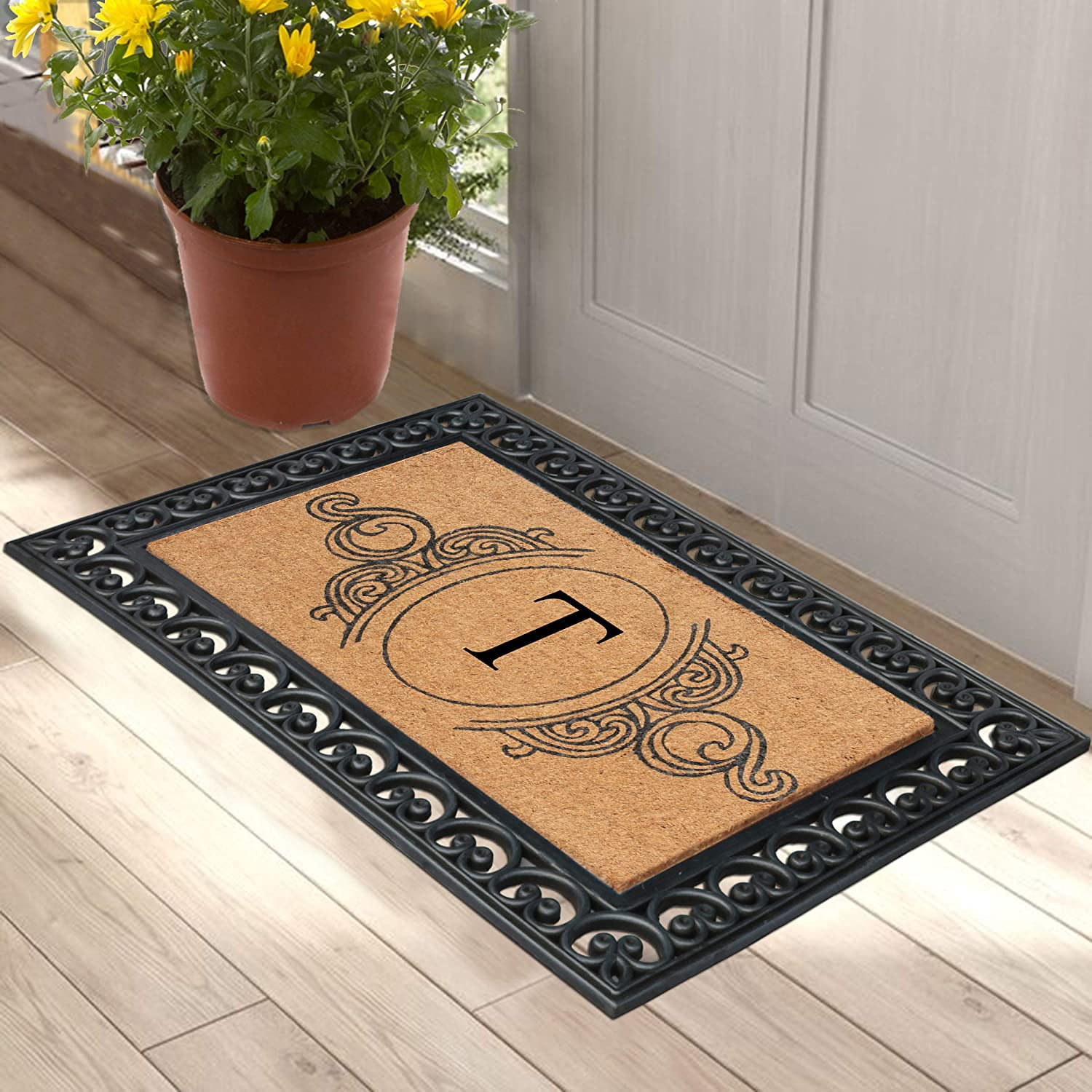 A1HC Rubber and Coir Doormat 30" x 48", Standard Double / Single Front Door Mat for Outdoor Entrance, Personalized Monogrammed Non-Slip Entrymat