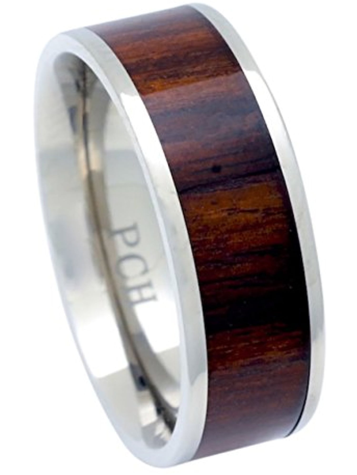 8mm Men Genuine Titanium Milgrain Hawaiian Wood Inlay Engagement Band Ring 