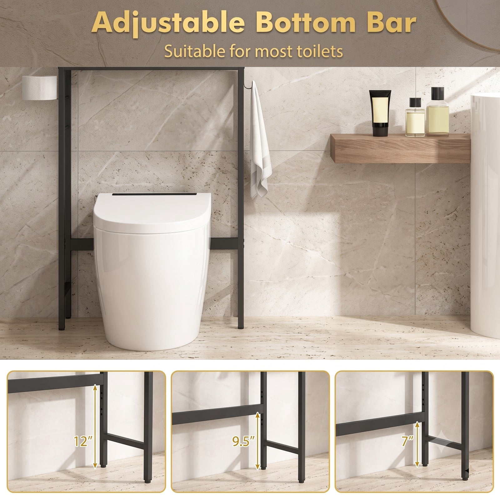 ALPULON Tall Over the Toilet Storage Cabinet with 2 Doors and Adjustable Shelf for Small Bathroom and Laundry Room, Black