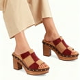 thumbnail image 4 of XYD Women Clog Mules Open Toe Multicolor Patchwork Platform Block Heels Rivets Studs Slip-ons Retro Shoes Size 6.5 Red Camel, 4 of 4
