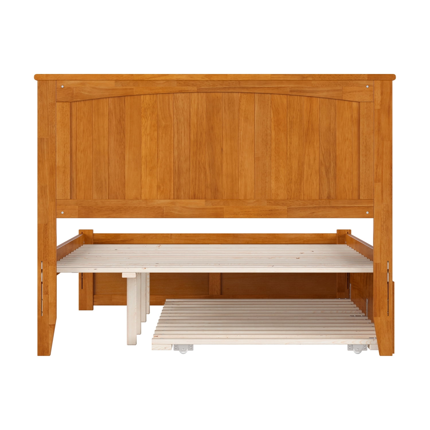 Solid Wood Platform Bed with Trundle - Full Size, Light Toffee Finish, Modern Bedroom Furniture