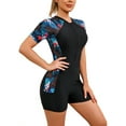 thumbnail image 5 of YEAHDOR Womens Short Sleeve Swimsuit Rash Guard Floral Print Zipper Surfing Diving Swimming Jumpsuit Red&Blue S, 5 of 6