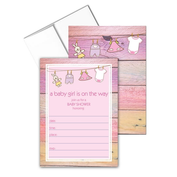 Baby Girl Invitation with Envelopes - 25 Baby Shower Invites - B15207