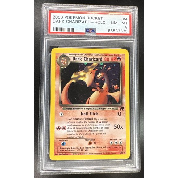 Collectible 2000 Pokemon Team Rocket Holo Dark Charizard #4 PSA 8