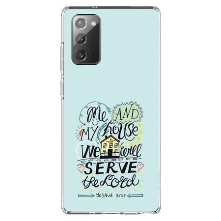 DistinctInk Clear Shockproof Hybrid Case for Samsung Galaxy Note 20 (6.7 Screen) - TPU Bumper Acrylic Back Tempered Glass Screen Protector - Joshua 24:15 - We Will Serve the Lord