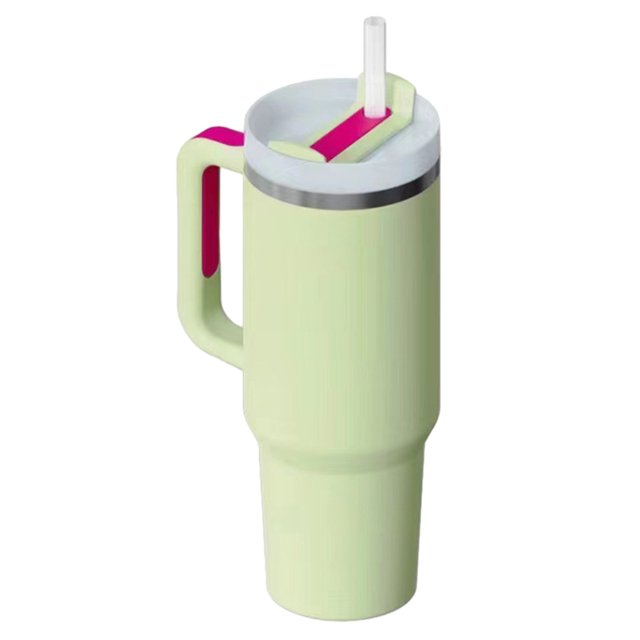 Vaso plano de 40 oz con asa, taza de café de viaje a prueba de derrames, vaso plano de acero inoxidable con asa, vidrio plano a prueba de fugas.