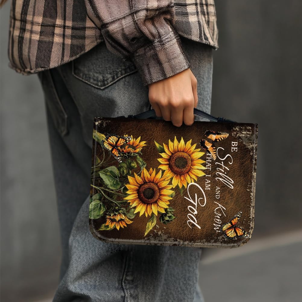 1pc Large Bible Cover 8x11 inch PU Leather Bible Case with Bookmark Sunflower Butterfly Bible Carrying Case for Women Men Christian Bible Note Books Carrying Accessories for DIY