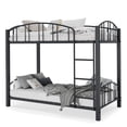 thumbnail image 4 of Tamaño individual negra metal bunk cama: tamaño individual over tamaño individual design con heightened arched guardrail y safety ladder. sturdy steel cama para school bedrooms. fácil montaje, 4 of 7