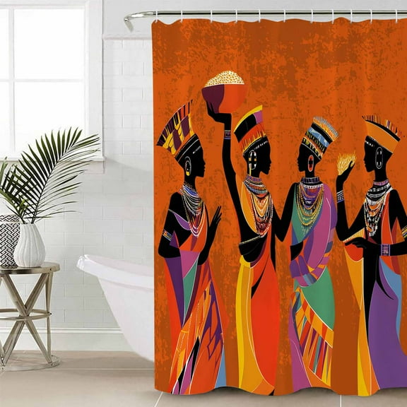 Shower Curtain for Bathroom African Black Woman Ethnic StyleWaterproof Bath Curtains Shower Curtains with Hooks,Retro Orange GradientBathroom Curtain Privacy Drapes for Bathtubs Toilet 36x72in