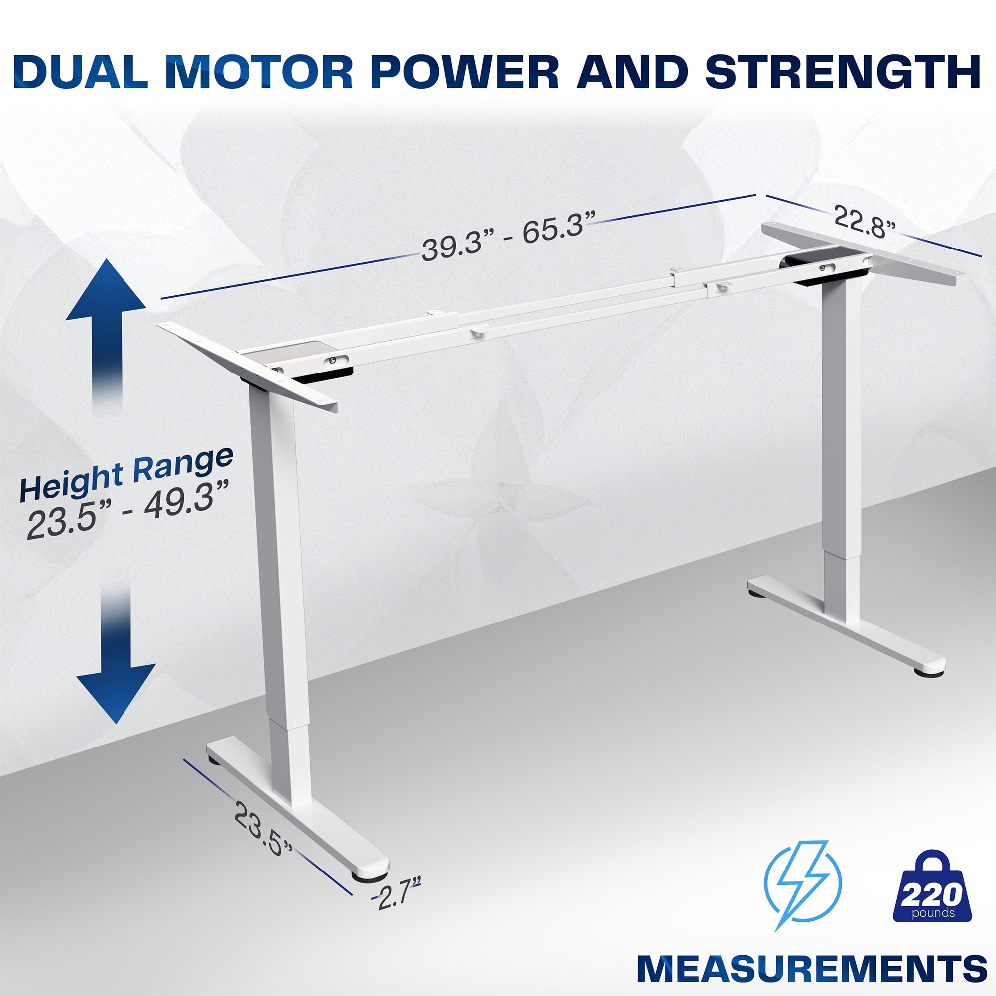 VIVO White Electric Standing Height Adjustable Desk Frame, Dual Motor Ergonomic