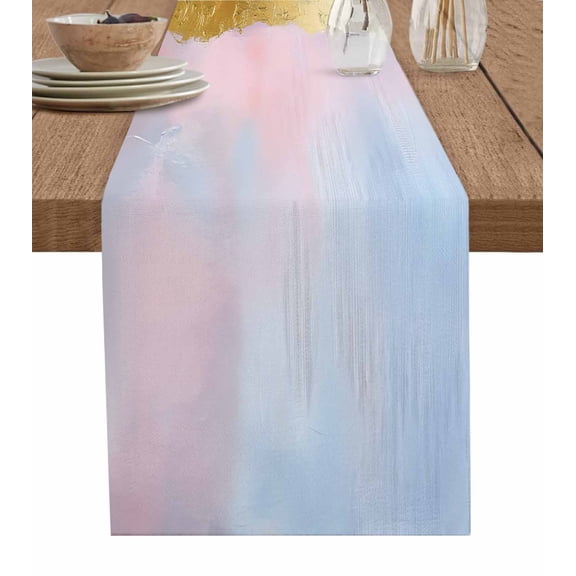 Ldtrchee Oil Painting Pink Blue Table Runner 36 Inches, Artwork Abstract Modern Bed Runner Dresser Scarves Tabletop for Indoor Outdoor Parties/Ceremony/Banquet, 13"x 36"