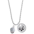 thumbnail image 1 of Delight Jewelry Silvertone 3-D Enamel Volleyball Spinner Silvertone Script Initial Disc - W - Charm Necklace, 20"+3", 1 of 4