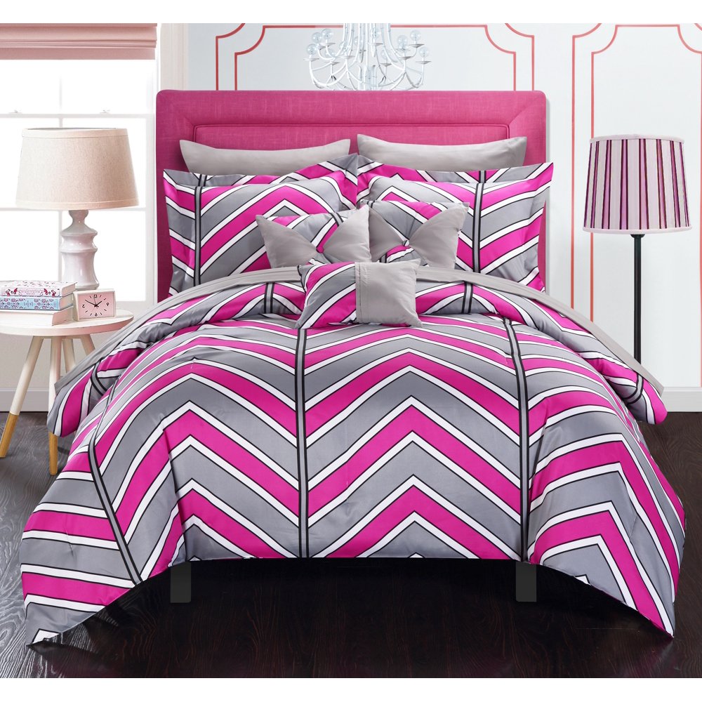 Chic Home 10Piece Roxy Chevron and Geometric printed REVERSIBLE King