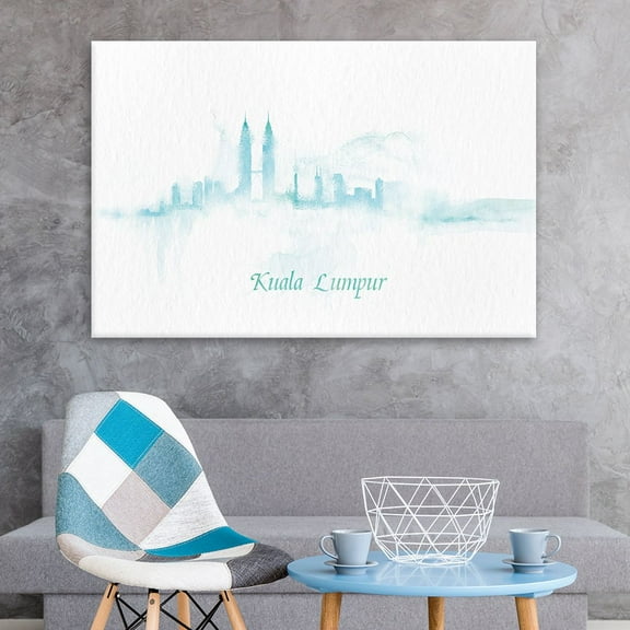 wall26 Canvas Wall Art - Impressionism Watercolor Style City Landscape of Kuala Lumpur - Giclee Print Gallery Wrap Modern Home Art Ready to Hang - 32x48 inches