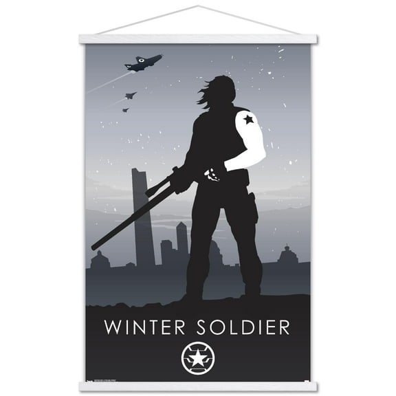 Marvel Comics - Winter Soldier - Minimalist Wall Poster with Wooden Magnetic Frame, 22.375" x 34"
