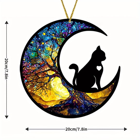 2D Flat Charming Cat Light Catcher 7.8''x7.8'' - Moonlight Acrylic Window Hanging, Perfect for Indoor and Outdoor Decoration, Ideal Gift for Mom, Family, and Friends