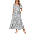 thumbnail image 2 of INSPIRE CHIC Women's Summer Floral Short Sleeve Square Neck Boho with Pockets Maxi Dress XL White, 2 of 6