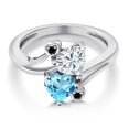 thumbnail image 3 of Gem Stone King 925 Sterling Silver White Moissanite Swiss Blue Topaz and Black Diamond Ring for Women (1.78 Cttw, Heart Shape 6MM, Gemstone Birthstone, Size 7), 3 of 6