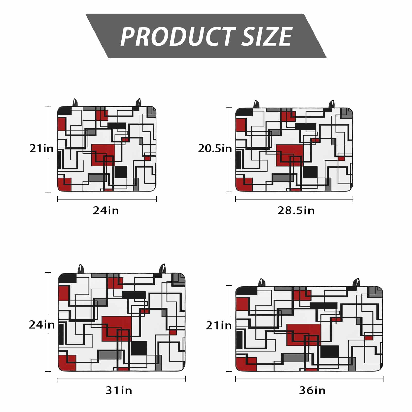 Red Geometric Stove Top Cover for Electric Stove, Heat-proof & Non Slip Glass Top Stove Cover Protector, Modern Black Gray Abstract Striped Art Kitchen Flat Cooktop Rubber Mat 28.5x20.5 Inches
