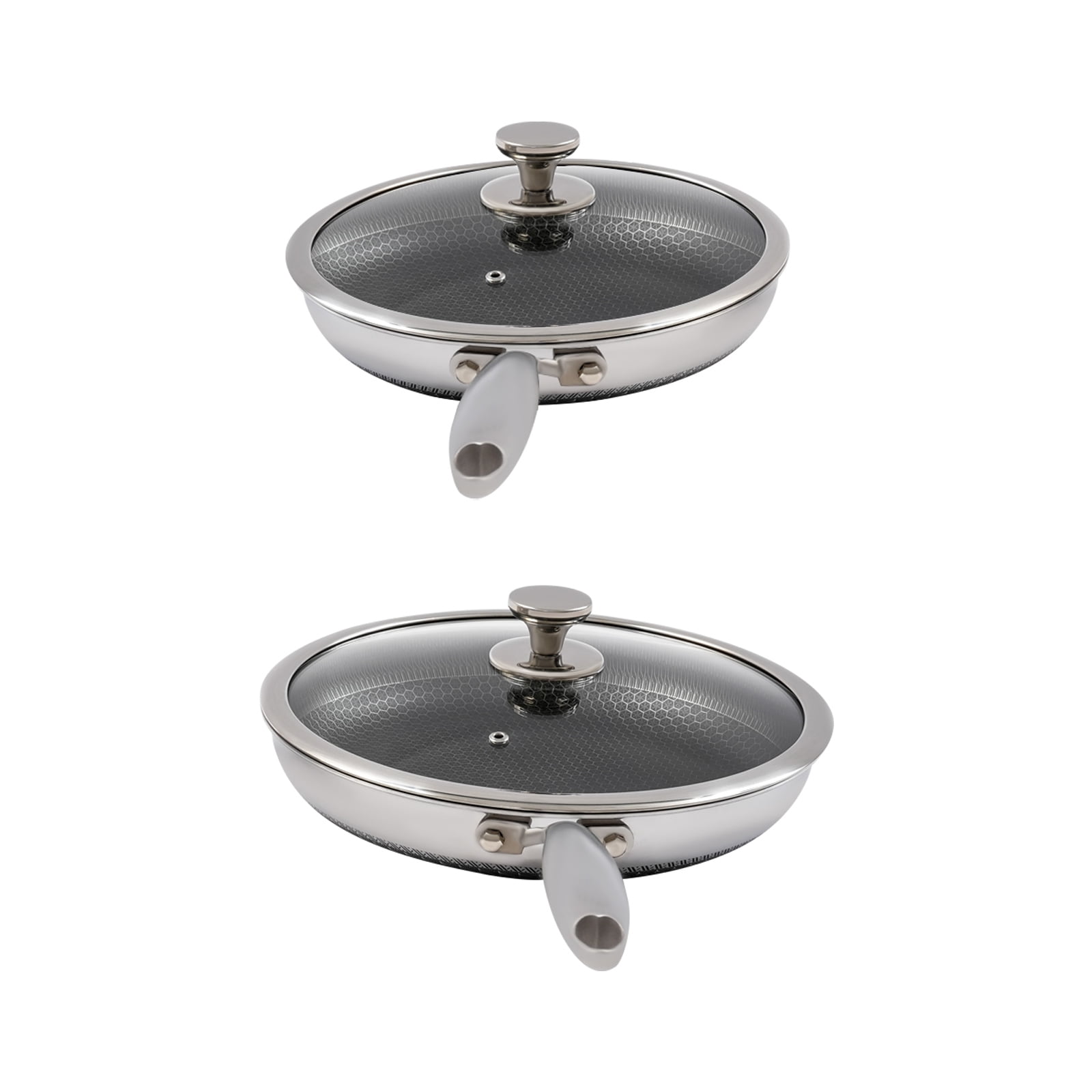 2PCS Stainless Steel Pan with Handle, Non Stick Frying Pan with Honeycomb Pattern & Lid, 10.2 + 11.8 Inch