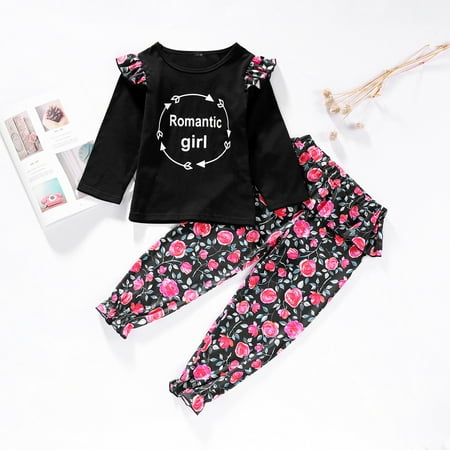 

DAETIROS Versatile Comfy Elastic Children Printing Cute Fashion Girls Trousers Black