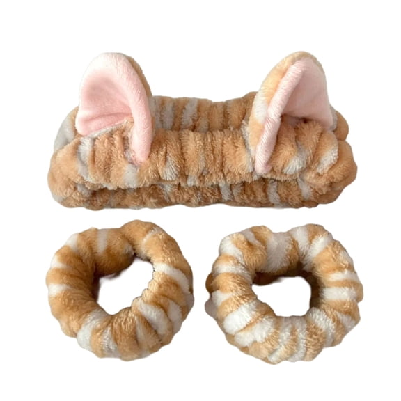 Plush Cats Ear Headbands for Women Girl Lovely Hairhoop Wrist Wash Band for Face Washing Daily Skincare Makeup Accessori