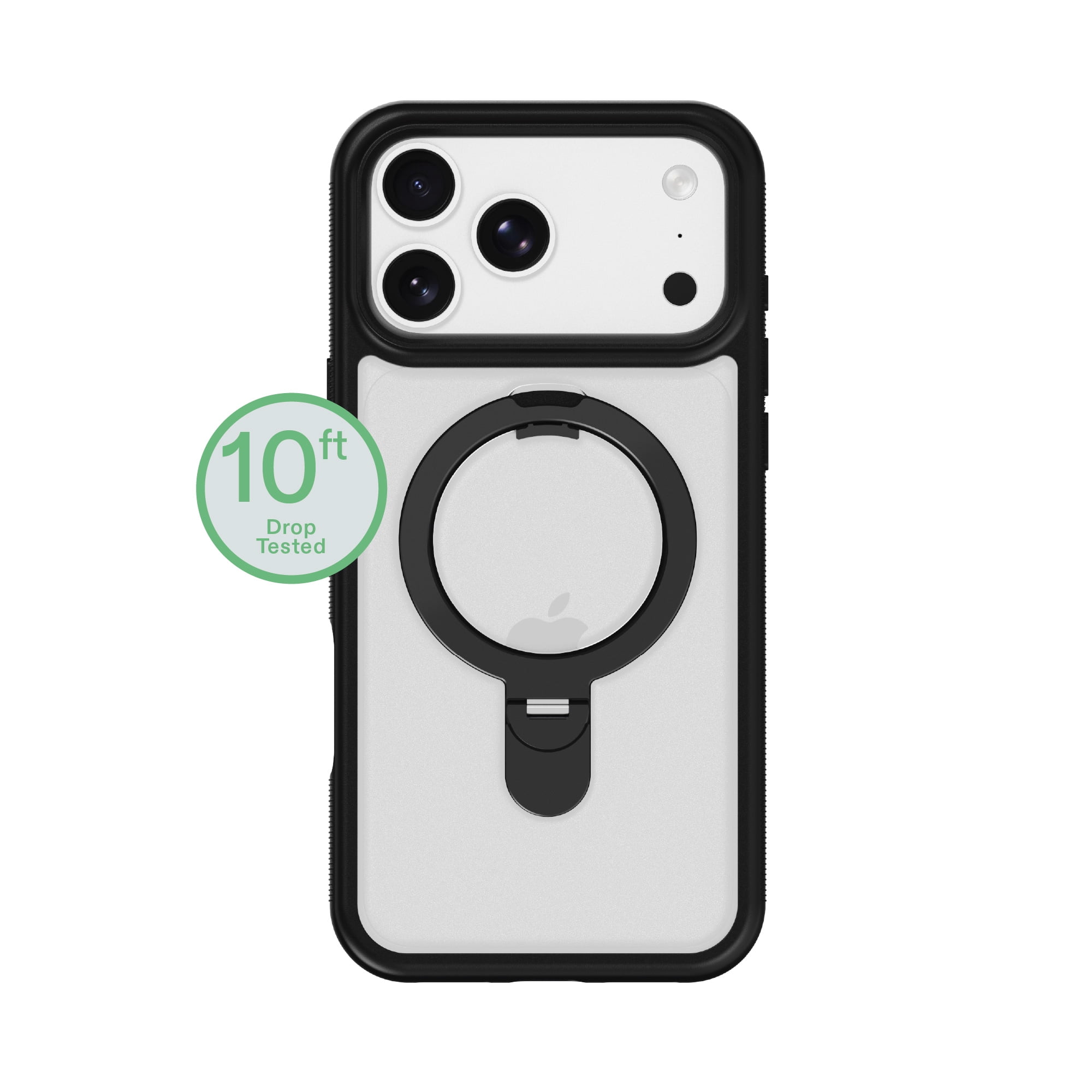 onn Phone Case with Ring Kickstand for iPhone 18 Pro Max / 17 Pro Max, MagSafe Compatible, Rotating Kickstand - Frosted Clear/Black