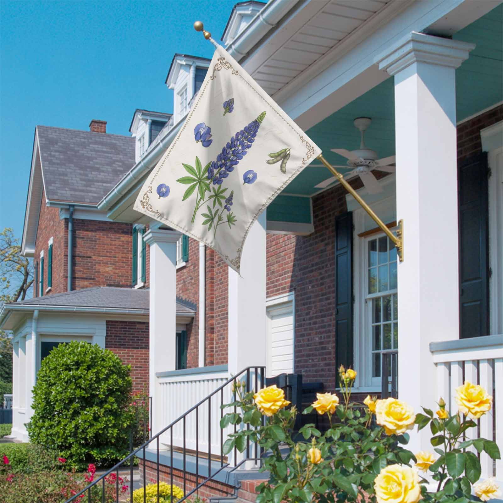 Blue Lupins House Flag 28 x 40 Inches, Country Pastoral Watercolor Flowers Green Leaf Weather Proof Outdoor Patio Flags Double Sided Small House Decoration for Yard Lawn Outside Home