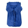 thumbnail image 4 of Women Sleeveless Ruffled Lace Trim Tank Top Boho Summer Vacation Top Button Down Front Tie Mesh Lace Cami Shirt, 4 of 8