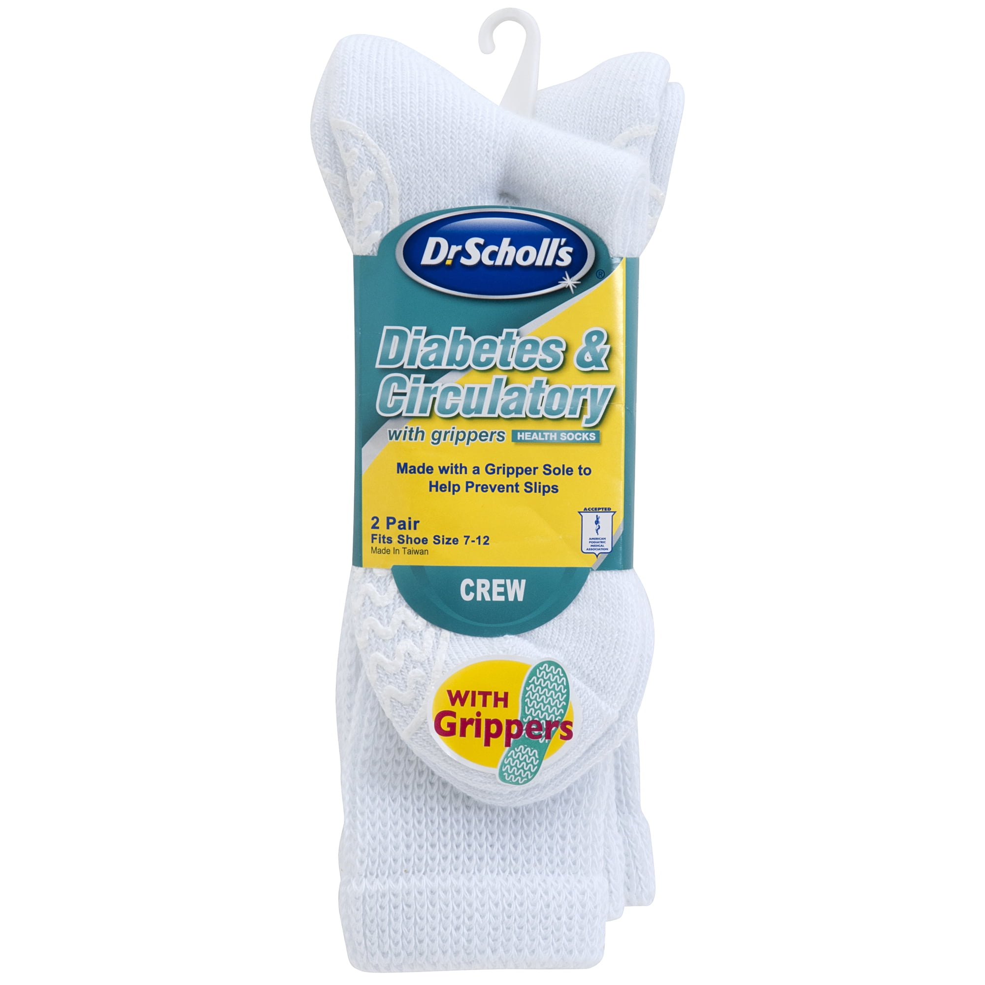 Dr. Scholl's Men's Diabetes and Circulatory Gripper Socks 2-Pack White