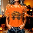 thumbnail image 2 of Yuncity Womens Shirts Halloween Pumpkin Graphic Print Tees Summer Fall V Neck Baseball Short Sleeve T-Shirts Casual Loose Fashion Tshirt Size M Orange, 2 of 5