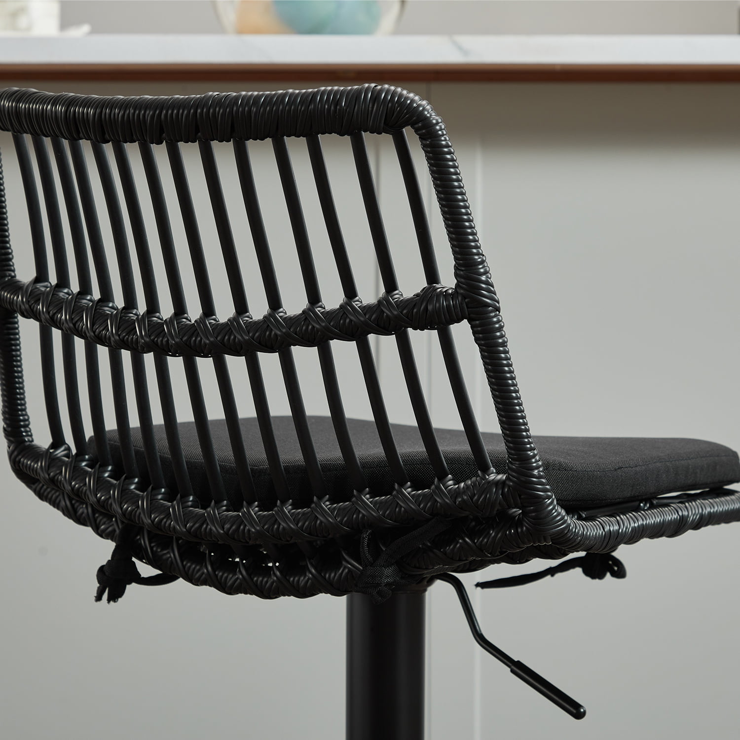 Demi Bonn 35" Counter Height Bar Stools Set of 2, Rattan Swivel Barstools with Back, Kitchen Island Countertop Chairs for Dining Room, Black