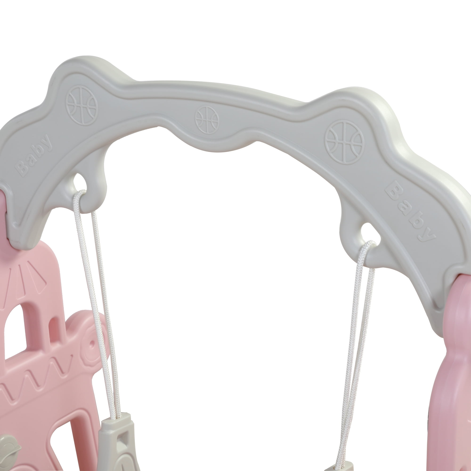 Hommoo Toy,Kids Swing and Slide Set, 3-in-1 Slide with Basketball Hoop, Pink+Gray