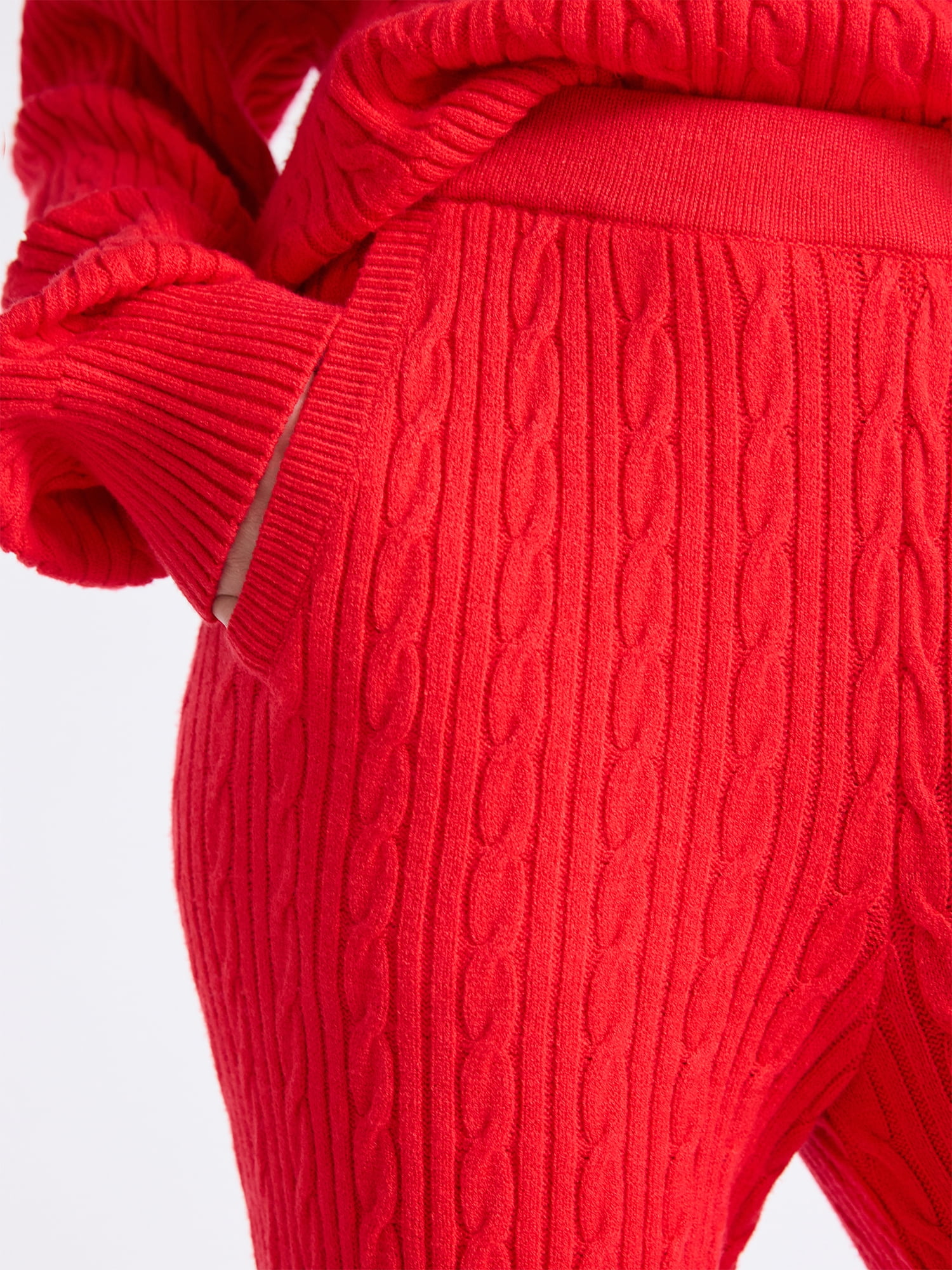 Free Assembly Women's Cozy Yarn Wide Leg Cable Knit Sweater Pants, Size XS-XXL