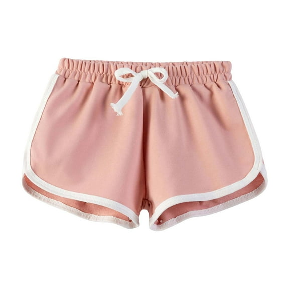 CUZIBR Kids Girls Sport Shorts Comfortable Elastic Waist Drawstring Solid Color Casual Summer Beach Shorts Fashionable Running Cozy Breathable Cotton Trunks Pull On Shorts,Pink,7-8 Years
