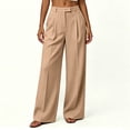 thumbnail image 2 of VBVC Women's Pleated Wide Leg Dress Pants , High Waisted Office Trousers For Women , Ladies' Casual Work Trousers with Pockets, Khaki , S-2XL, 2 of 8