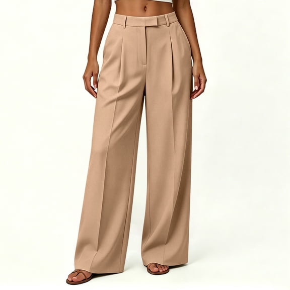 Sevevn Women's Fall High-Waisted Pleated Wide-Leg Dressy Work Pants with Side Pockets