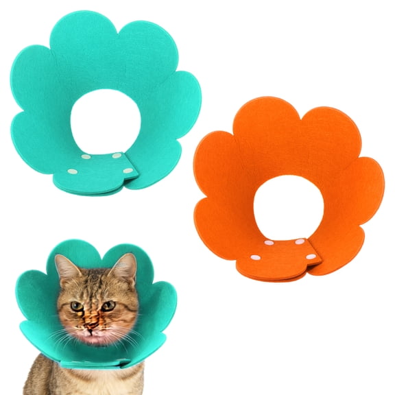 Uxcell Felt Cat Recovery Collar, Cute Flower Cat Recovery Collar Adjustable Recovery Cones (2Pcs, M 8.7-9.8inch, Orange/Sky Blue) for Small Dogs Kittens Cats