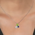 thumbnail image 3 of 925 Silver and 10K Yellow Gold Peridot and Lab Grown Diamond and Created Sapphire 3 Stone Pendant Necklace for Women | 2.39 Cttw | Pear Shape 8X6MM | Oval 7X5MM | Round 5MM | with 18 inch Chain, 3 of 4